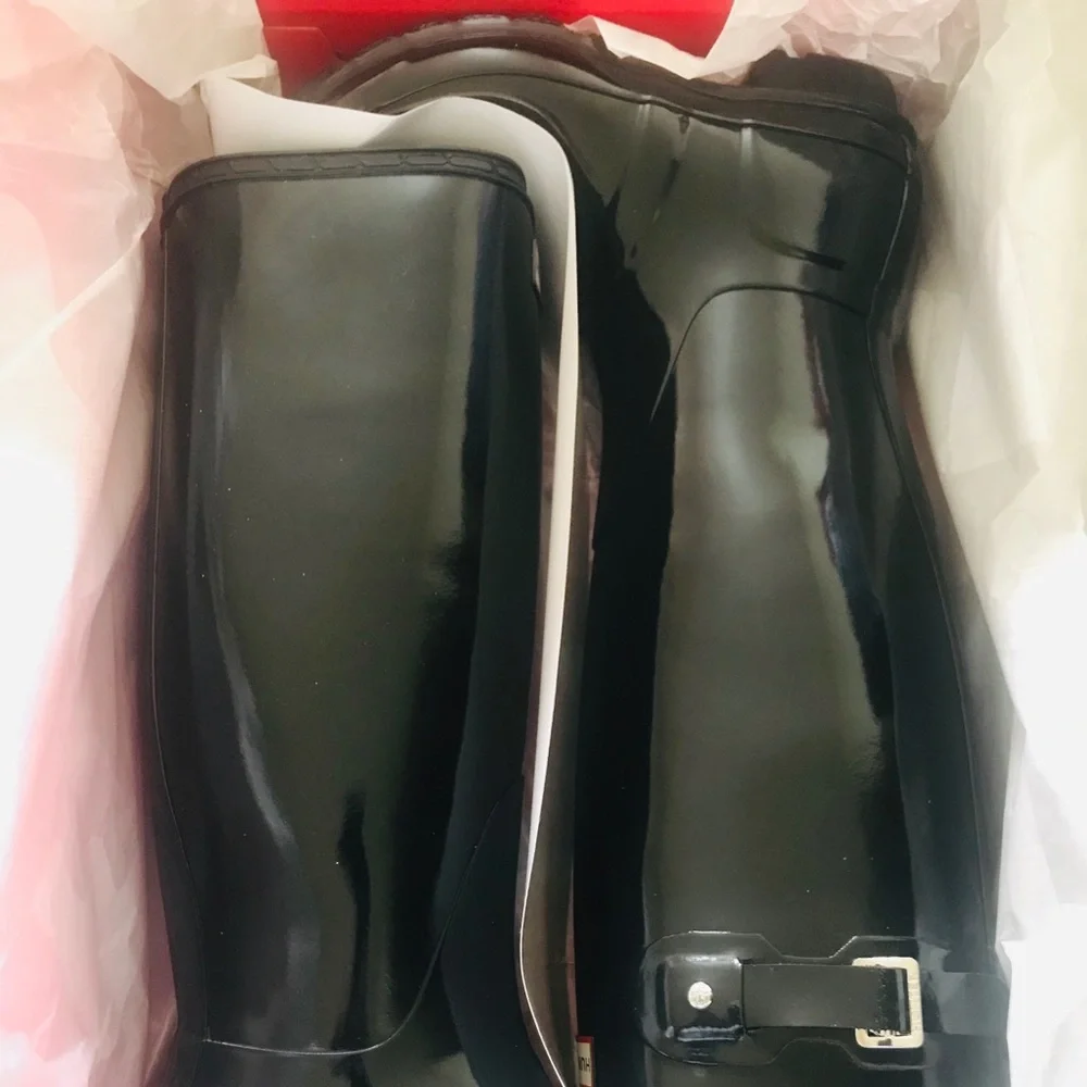 Hunter Gloss Black Tall Rain Boots with Logo